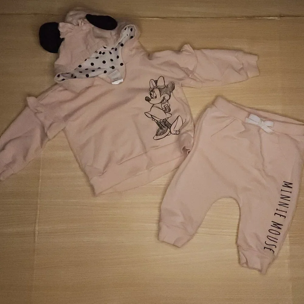 Disney Infant Girls Pink Mini Mouse Hooded Outfit 6-9 Months